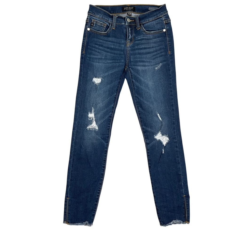 Judy Blue Jeans Women 1/25 Blue Skinny JB8276DK Distressed Raw Hem Side Slit